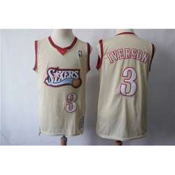 76ers 3 Allen Iverson Cream Hardwood Classics Stitched NBA Jersey