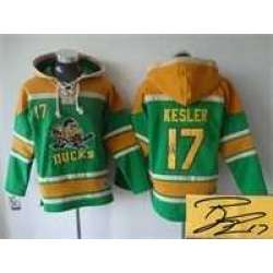 Anaheim Ducks #17 Ryan Kesler Green CCM Throwback Stitched Signature Edition Hoodie