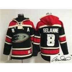 Anaheim Ducks #8 Teemu Selanne Black Stitched Signature Edition Hoodie