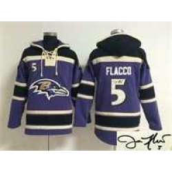 Baltimore Ravens #5 Joe Flacco Purple Stitched Signature Edition Hoodie