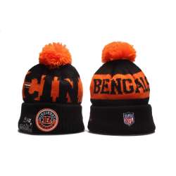 Bengals Team Logo Brown 2020 NFL Sideline Pom Cuffed Knit Hat YP