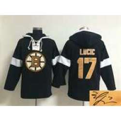 Boston Bruins #17 Milan Lucic Black Solid Color Stitched Signature Edition Hoodie