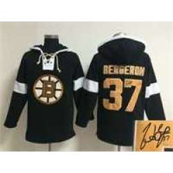 Boston Bruins #37 Patrice Bergeron Black Solid Color Stitched Signature Edition Hoodie
