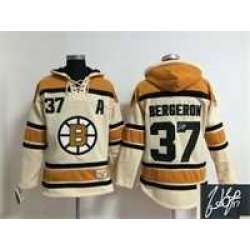 Boston Bruins #37 Patrice Bergeron Cream Stitched Signature Edition Hoodie