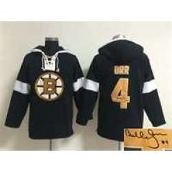 Boston Bruins #4 Bobby Orr Black Solid Color Stitched Signature Edition Hoodie