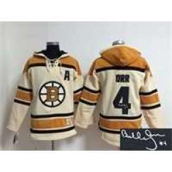 Boston Bruins #4 Bobby Orr Cream Stitched Signature Edition Hoodie