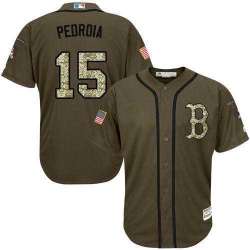 Boston Red Sox #15 Dustin Pedroia Green Salute to Service Stitched Baseball Jersey Jiasu