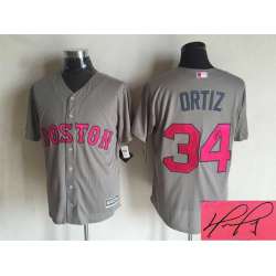 Boston Red Sox #34 David Ortiz Gray Road Mother's Day Flex Base Signature Edition Jersey