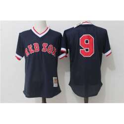 Boston Red Sox #9 Ted Williams Navy Blue Mitchell And Ness Throwback Jersey