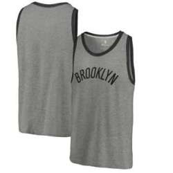 Brooklyn Nets Fanatics Branded Wordmark Tri-Blend Tank Top - Heathered Gray