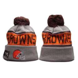 Browns Team Logo Gray Orange Pom Knit Hat YP
