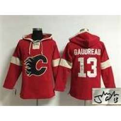 Calgary Flames #13 Johnny Gaudreau Red Solid Color Stitched Signature Edition Hoodie