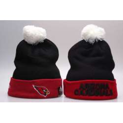 Cardinals Team Logo Black Red Wordmark Cuffed Pom Knit Hat YP