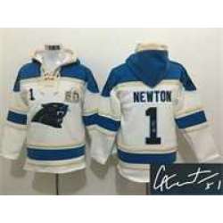 Carolina Panthers #1 Cam Newton White Stitched Signature Edition Hoodie