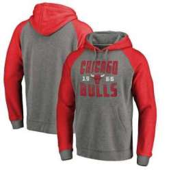 Chicago Bulls Fanatics Branded Ash Antique Stack Tri Blend Raglan Pullover Hoodie Fyun