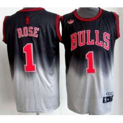 Chicago Bulls #1 Derek Rose Black And Gray Fadeaway Fashion Jerseys