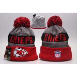 Chiefs Fresh Logo Gray Red Wordmark Cuffed Pom Knit Hat YP