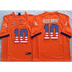 Clemson Tigers #10 Ben Boulware Orange USA Flag College Stitched Jersey