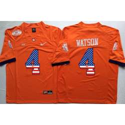 Clemson Tigers #4 Deshaun Watson Orange USA Flag College Stitched Jersey