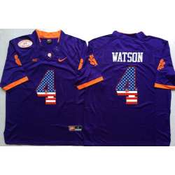 Clemson Tigers #4 Deshaun Watson Purple USA Flag College Stitched Jersey