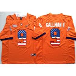 Clemson Tigers #9 Gallman II Orange USA Flag College Stitched Jersey