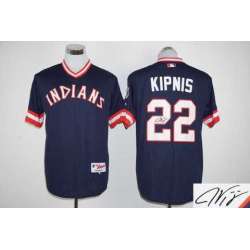 Cleveland Indians #22 Jason Kipnis Mitchell And Ness Navy Blue New Cool Base Stitched Signature Edition Jersey