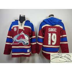 Colorado Avalanche #19 Joe Sakic Red With Blue Stitched Signature Edition Hoodie