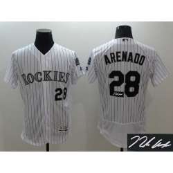 Colorado Rockies #28 Nolan Arenado White Strip Flexbase Collection Stitched Baseball Signature Edition Jersey