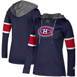 Customized Women Canadiens Navy All Stitched Hooded Sweatshirt