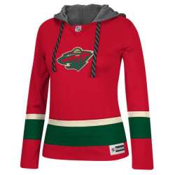 Customized Women Minnesota Wild Any Name & Number Red Stitched Hockey Hoodie