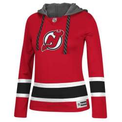 Customized Women New Jersey Devils Any Name & Number Red Stitched Hockey Hoodie