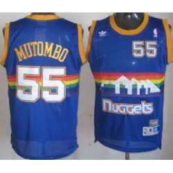 Denver Nuggets #55 Dikembe Mutombo Blue Rainbow Throwback Swingman Jerseys