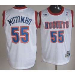 Denver Nuggets #55 Dikembe Mutombo White Throwback Swingman Jerseys