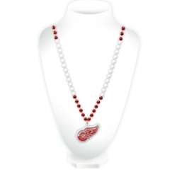 Detroit Red Wings Beads with Medallion Mardi Gras Style - Special Order
