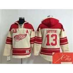 Detroit Red Wings #13 Pavel Datsyuk Cream Stitched Signature Edition Hoodie