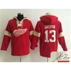 Detroit Red Wings #13 Pavel Datsyuk Red Solid Color Stitched Signature Edition Hoodie
