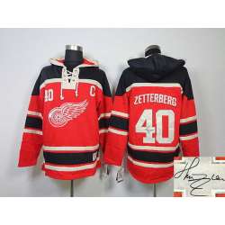 Detroit Red Wings #40 Henrik Zetterberg Red Stitched Signature Edition Hoodie