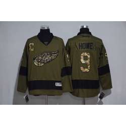 Detroit Red Wings #9 Gordie Howe Green Salute to Service Stitched NHL Jersey