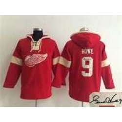 Detroit Red Wings #9 Gordie Howe Red Solid Color Stitched Signature Edition Hoodie