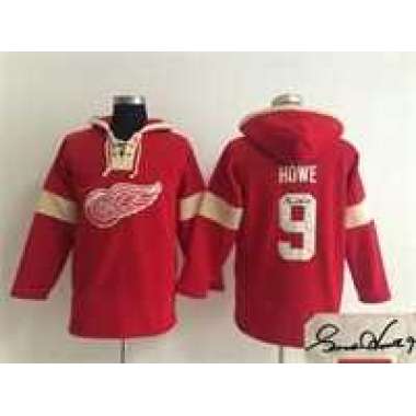 Detroit Red Wings #9 Gordie Howe Red Solid Color Stitched Signature Edition Hoodie