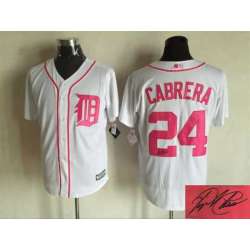 Detroit Tigers #24 Miguel Cabrera White Home Mother\'s Day Flex Base Signature Edition Jersey