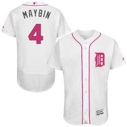 Detroit Tigers #4 Cameron Maybin White Mother\'s Day Flexbase Stitched Jersey DingZhi