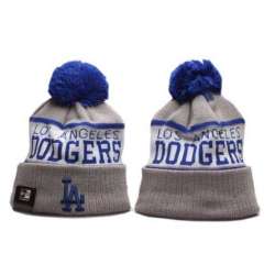 Dodgers Team Logo Gray Royal Wordmark Cuffed Pom Knit Hat YP