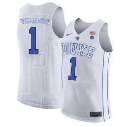 Duke Blue Devils 1 Zion Williamson White Nike College Basketabll Jersey Dyin