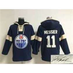 Edmonton Oilers #11 Mark Messier Blue Solid Color Stitched Signature Edition Hoodie