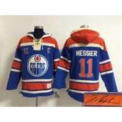 Edmonton Oilers #11 Mark Messier Blue Stitched Signature Edition Hoodie