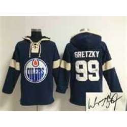 Edmonton Oilers #99 Wayne Gretzky Blue Solid Color Stitched Signature Edition Hoodie