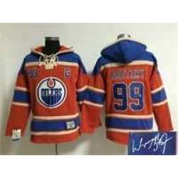 Edmonton Oilers #99 Wayne Gretzky Orange Stitched Signature Edition Hoodie