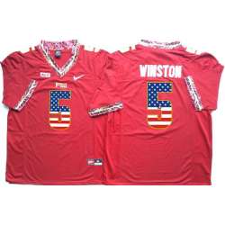 Florida State Seminoles #5 Jameis Winston Red USA Flag College Stitched Jersey