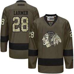 Glued Chicago Blackhawks #28 Steve Larmer Green Salute to Service NHL Jersey